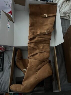 Women's Tall Suede Wrap Knee-High Boots - Tan